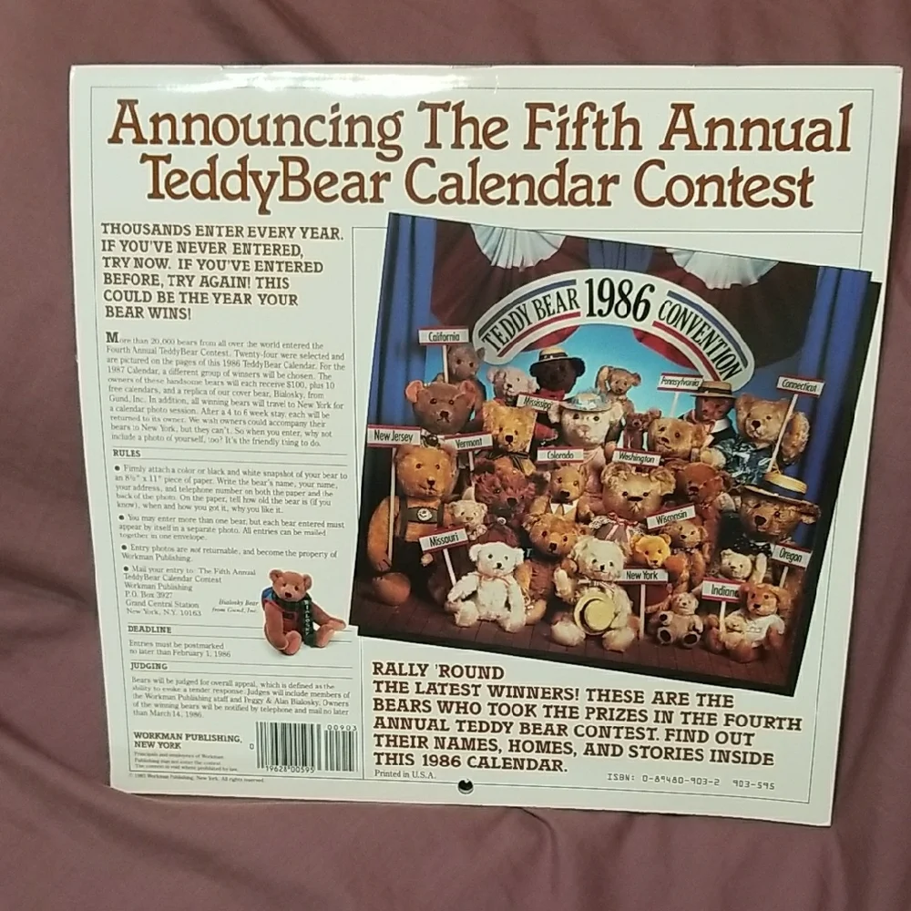 Vintage 1986 Teddy Bear Calendar